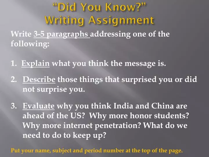 did you know writing assignment