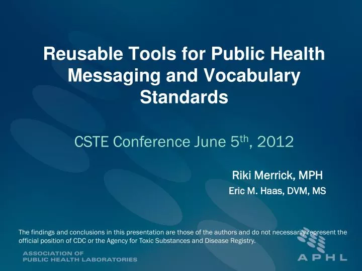 reusable tools for public health messaging and vocabulary standards