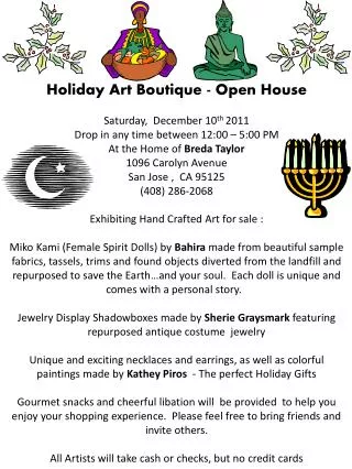 Holiday Art Boutique - Open House Saturday, December 10 th 2011