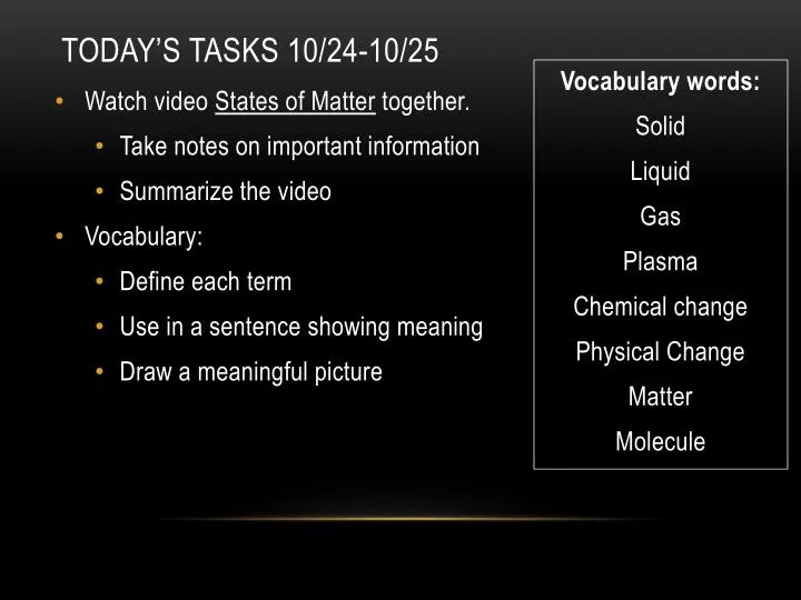 today s tasks 10 24 10 25