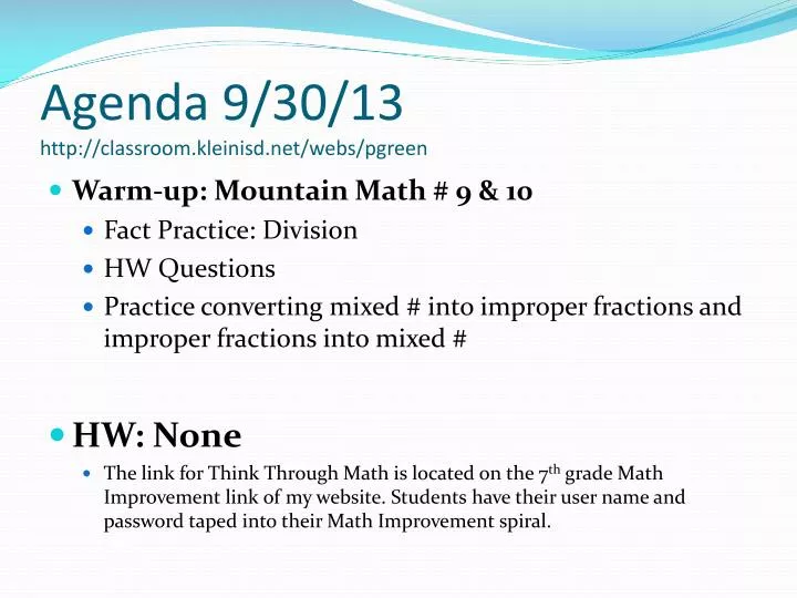 agenda 9 30 13 http classroom kleinisd net webs pgreen