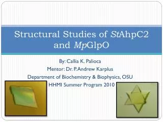 Structural Studies of St AhpC2 and Mp GlpO