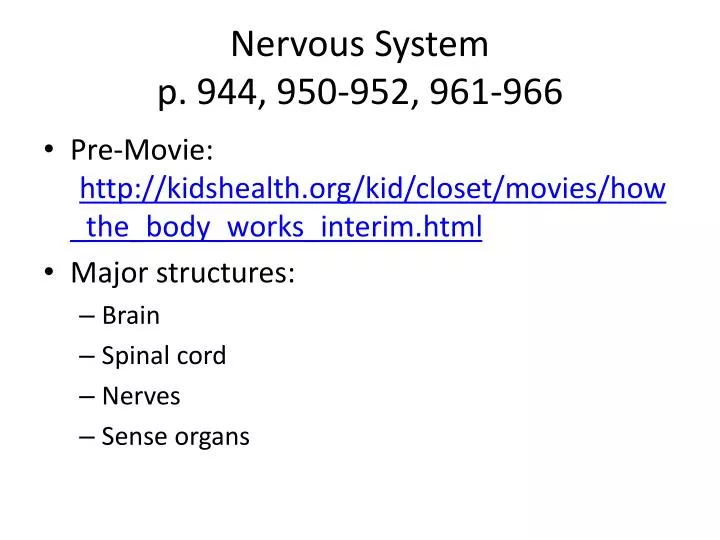 nervous system p 944 950 952 961 966