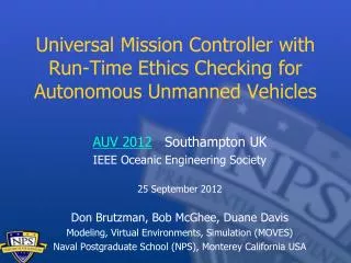 Universal Mission Controller with Run-Time Ethics Checking for Autonomous Unmanned Vehicles