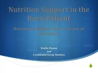 Nutrition Support in the Burn Patient Recommendations from a review of literature