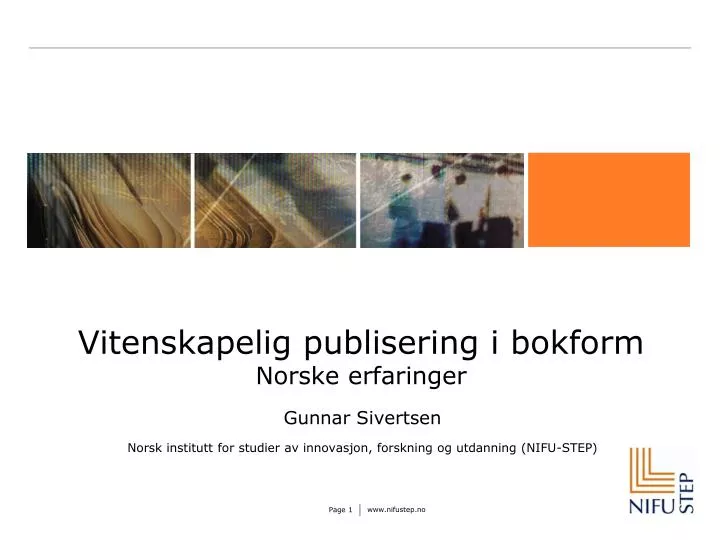 vitenskapelig publisering i bokform norske erfaringer