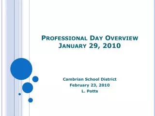 Professional Day Overview January 29, 2010