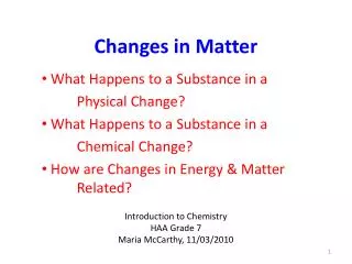 changes in matter