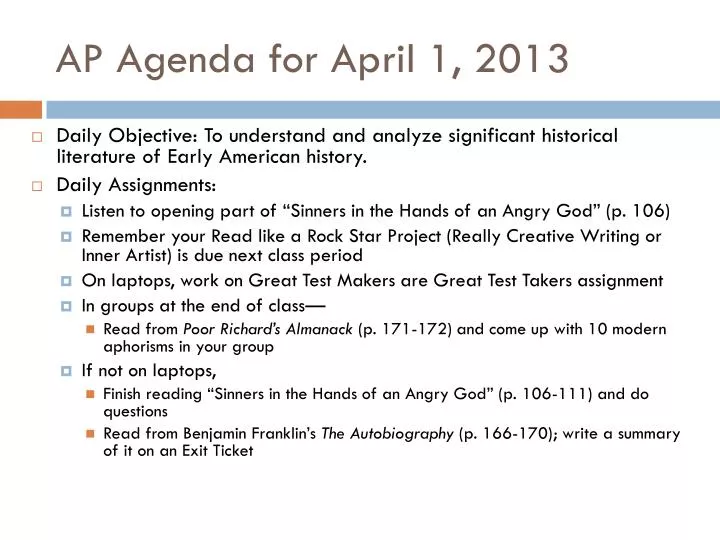 ap a genda for april 1 2013