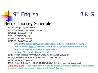 9 th English	 B &amp; G