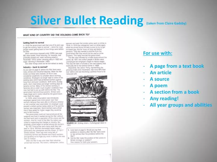 silver bullet reading taken from claire gadsby