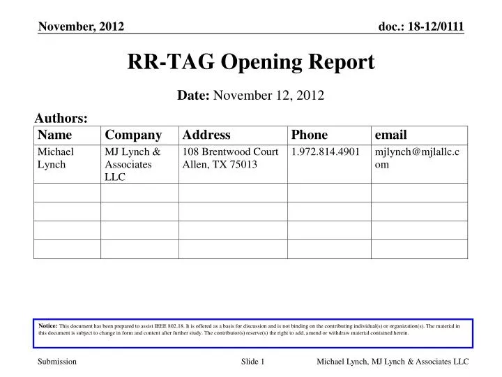 rr tag opening report