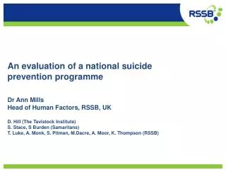 An evaluation of a national suicide p revention programme