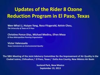 Updates of the Rider 8 Ozone Reduction Program in El Paso, Texas