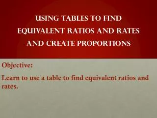 Using Tables to find equivalent Ratios and rates and create proportions