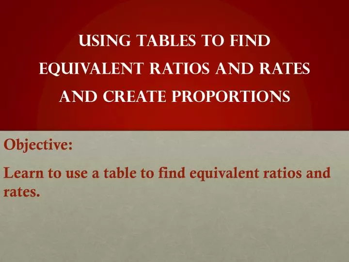 using tables to find equivalent ratios and rates and create proportions