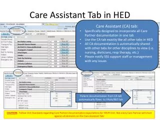 Care Assistant Tab in HED