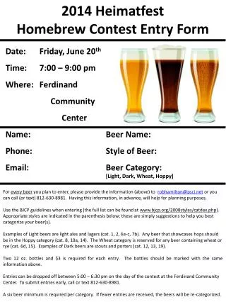 2014 Heimatfest Homebrew Contest Entry Form