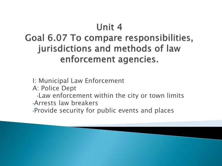 unit 4 goal 6 07 to compare responsibilities jurisdictions and methods of law enforcement agencies
