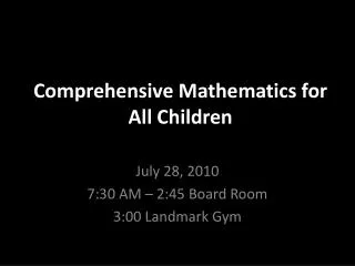 Comprehensive Mathematics for All Children