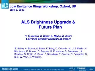 Low Emittance Rings Workshop, Oxford, UK July 8, 2013