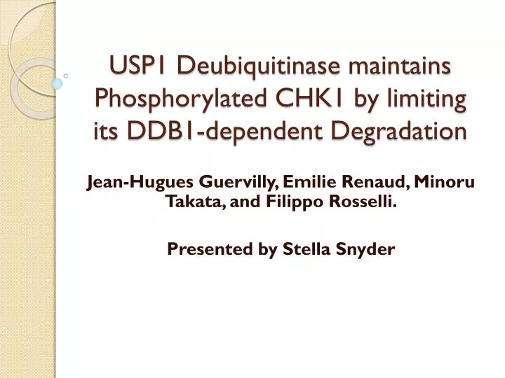 usp1 d eubiquitinase maintains phosphorylated chk1 by limiting its ddb1 dependent degradation
