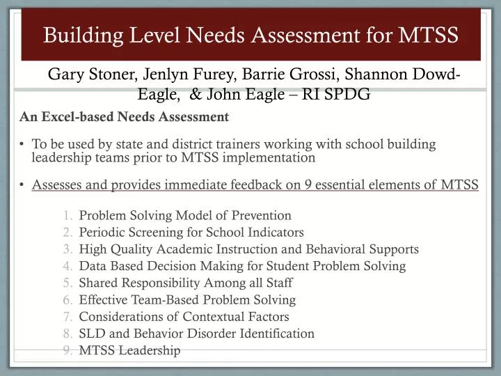 building level needs assessment for mtss