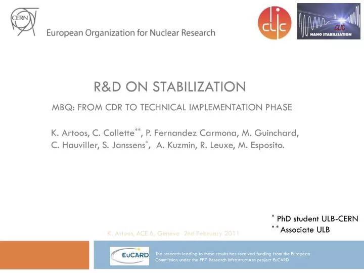 r d on stabilization mbq from cdr to technical implementation phase