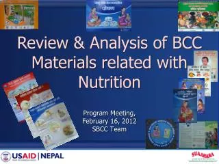 Program Meeting, February 16, 2012 SBCC Team