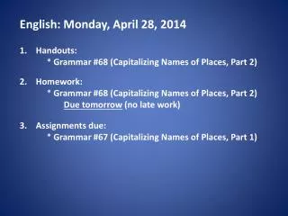 English: Monday, April 28, 2014