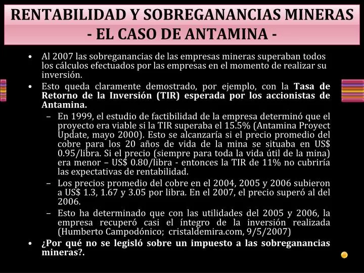 rentabilidad y sobreganancias mineras el caso de antamina