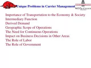 Importance of Transportation to the Economy &amp; Society Intermediary Function Derived Demand