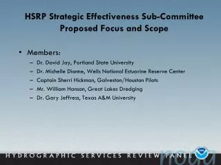 HSRP Strategic Effectiveness Sub-Committee Proposed Focus and Scope