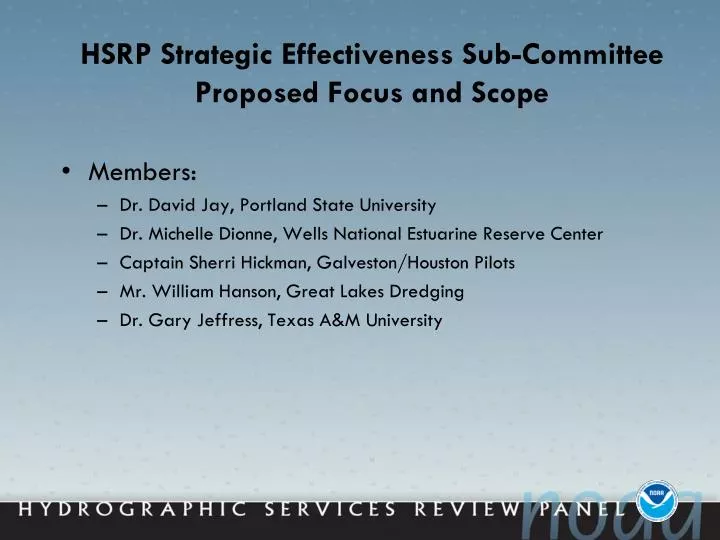 hsrp strategic effectiveness sub committee proposed focus and scope