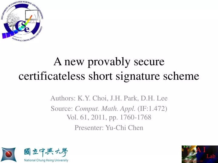 a new provably secure certificateless short signature scheme