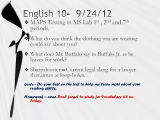 English 10- 9/24/12