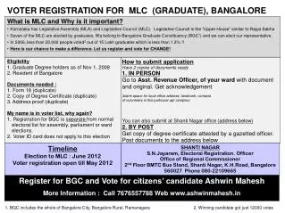 Eligibility 1. Graduate Degree holders as of Nov 1, 2008 2. Resident of Bangalore