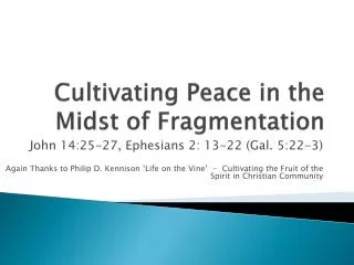 Cultivating Peace in the Midst of Fragmentation