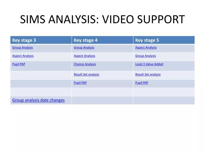 sims analysis video support