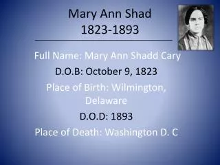 Mary Ann Shad 1823-1893