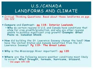 U.S./Canada Landforms and Climate