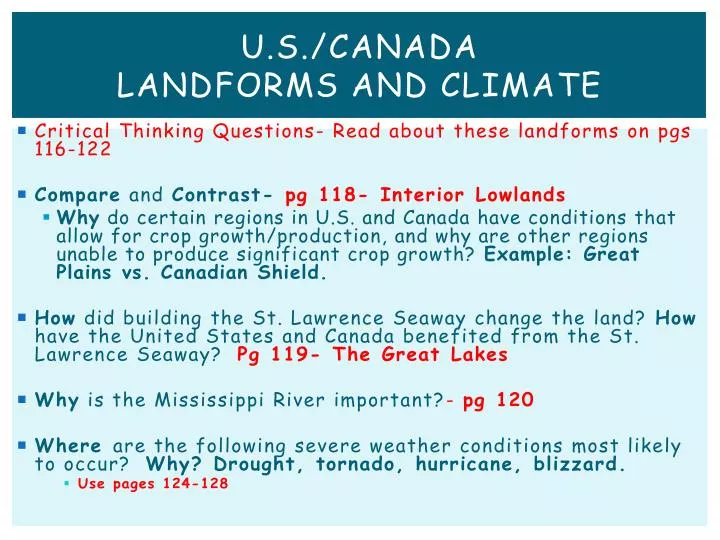 u s canada landforms and climate