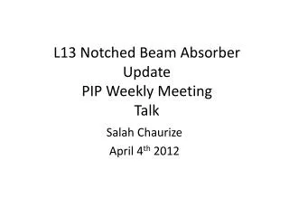 L13 Notched Beam Absorber Update PIP Weekly Meeting Talk