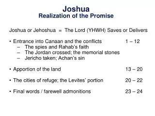 Joshua Realization of the Promise