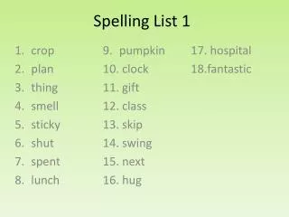 Spelling List 1