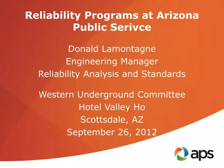 reliability programs at arizona public serivce
