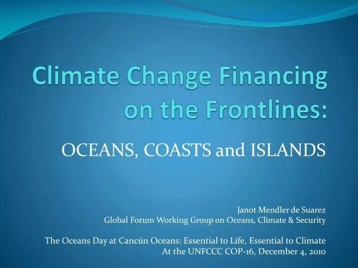 climate change financing on the frontlines