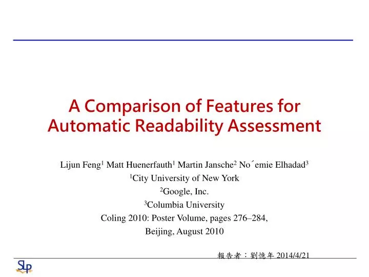a comparison of features for automatic readability assessment