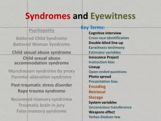 Syndromes and Eyewitness