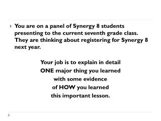 Problem solving is the most important thing that I learned during Synergy 8.